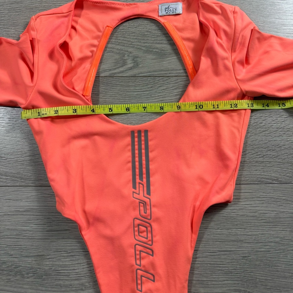 Oh polly High Cut Leg Orange Reflective Long Sleeve Bodysuit - Picture 8 of 13